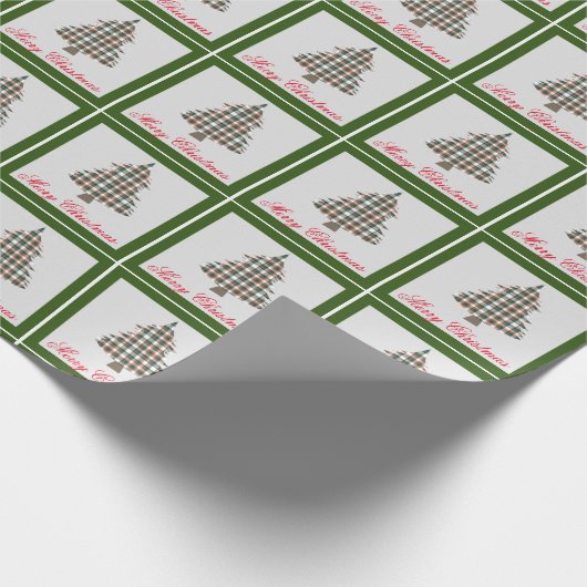 カントリー素朴プレイドクリスマスツリーホリデーパーティー ラッピングペーパー (角)