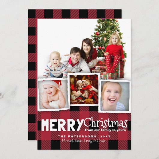 カントリー素朴プレイドメリークリスマスフォトカード シーズンカード (正面/裏面)