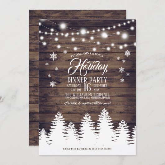 カントリー素朴ホリデーディナーパーティの招待状 招待状 (正面/裏面)