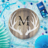 カントリー素朴ホワイトディアー〔雄ジカの〕枝角ライトバーンウッド ペーパープレート (パーティー)