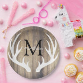 カントリー素朴ホワイトディアー〔雄ジカの〕枝角ライトバーンウッド ペーパープレート (パーティー)