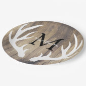 カントリー素朴ホワイトディアー〔雄ジカの〕枝角ライトバーンウッド ペーパープレート (アングル)