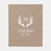 カントリー素朴ホワイトディアー〔雄ジカの〕枝角 |パーソナライズされた | フリースブランケット (正面)