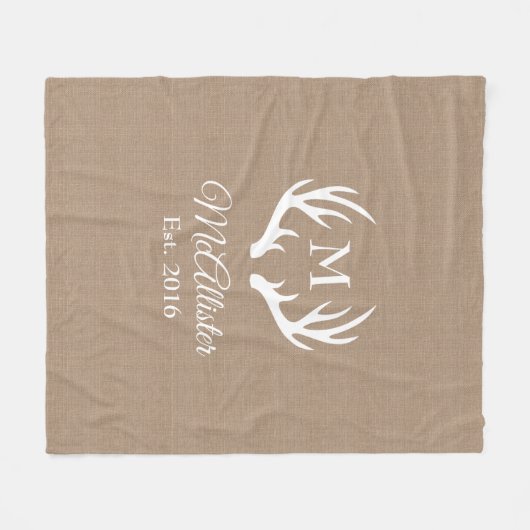 カントリー素朴ホワイトディアー〔雄ジカの〕枝角 |パーソナライズされた | フリースブランケット (正面(横))