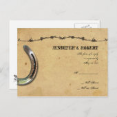 カントリー素朴ホースシューズバーベッドウェディングRSVP インビテーションポストカード (正面/裏面)