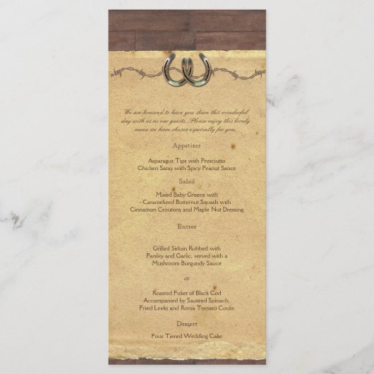 カントリー素朴ホースシューズバーベッドワイヤ結婚のメニュー メニュー (正面)