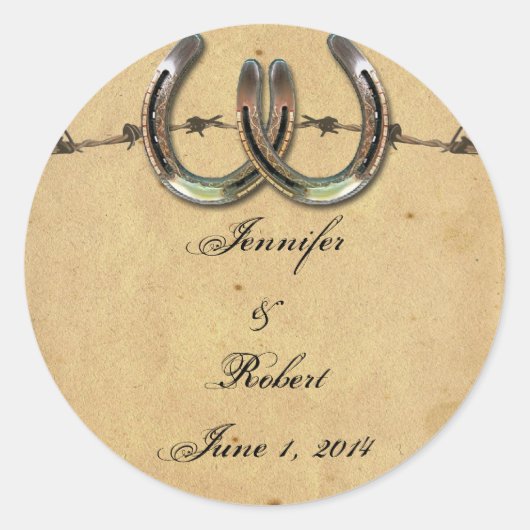 カントリー素朴ホースシューズバーベッド封筒用シール ラウンドシール (正面)