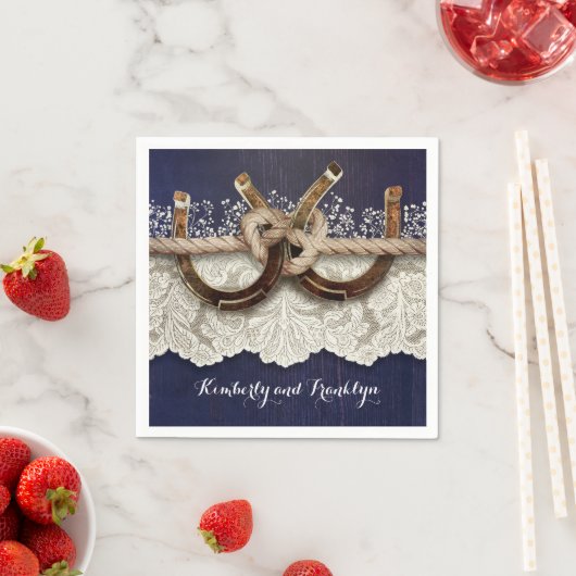 カントリー素朴ホースシューズレースウッドネイビー結婚ズ スタンダードカクテルナプキン (インサイチュ)