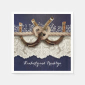 カントリー素朴ホースシューズレースウッドネイビー結婚ズ スタンダードカクテルナプキン (正面)