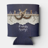 カントリー素朴ホースシューズレースウッドネイビー結婚ズ 缶クーラー (裏面)