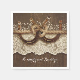カントリー素朴ホースシューズレースウッド結婚ズ スタンダードカクテルナプキン
