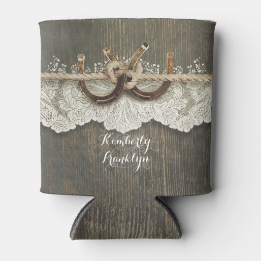 カントリー素朴ホースシューズレースウッド結婚ズ 缶クーラー (正面)