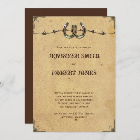 カントリー素朴ホースシューズ結婚式招待状 招待状 (正面/裏面)