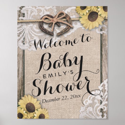 カントリー素朴ホースシューズ赤ちゃんシャワー歓迎サイン ポスター (正面)