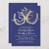 カントリー素朴ホースシューズ金ゴールド婚約パーティ 招待状 (正面/裏面)