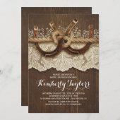 カントリー素朴ホースシューズ&レースブライダルシャワー 招待状 (正面/裏面)