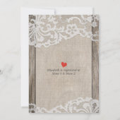 カントリー素朴ホースシューバーラップレースブライダルシャワー 招待状 (裏面)