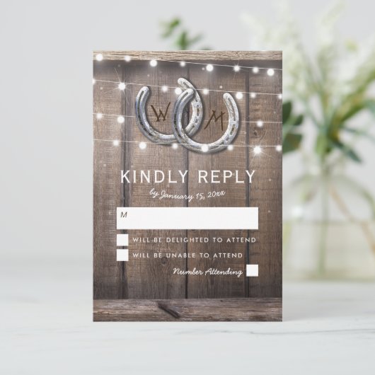 カントリー素朴ホースシューバーンライツウェディングRSVP 出欠カード (スタンド正面)