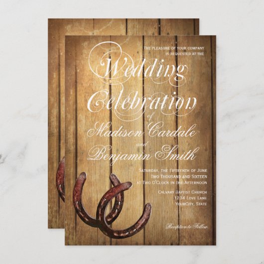 カントリー素朴ホースショーズウッド結婚式招待状 招待状 (正面/裏面)