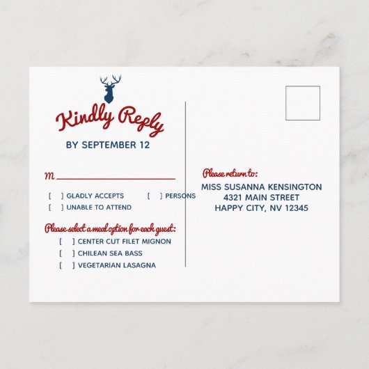 カントリー素朴マウンテンディアウェディングRSVP インビテーションポストカード (裏面)