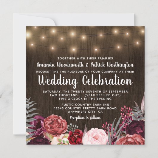 カントリー素朴マルサラピーニー結婚式招待状 招待状 (正面)