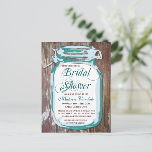 カントリー素朴メイスンジャーブライダルシャワーはがき インビテーションポストカード (スタンド正面)