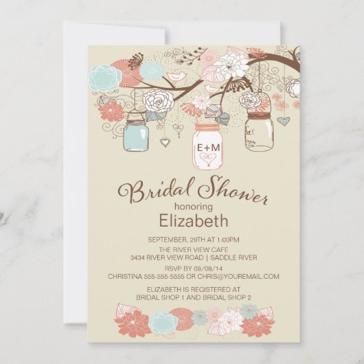 カントリー素朴メイスンジャーブライダルシャワー 招待状 (正面)