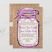 カントリー素朴メイスンジャールバーラップ結婚式招待状 招待状 (正面/裏面)