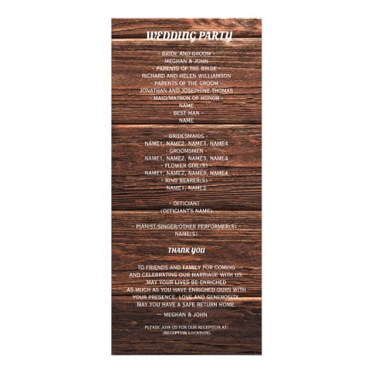 カントリー素朴メイスンジャールライツ結婚式 プログラム (裏面)