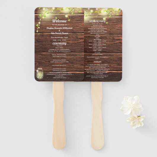 カントリー素朴メイスンジャールライツ結婚式 プログラム ハンドファン (正面&裏面)