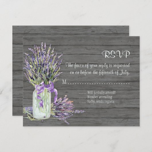 カントリー素朴メイスンジャールレースンラベンダーフローラ 出欠カード (正面/裏面)