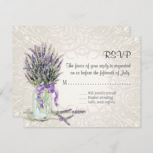 カントリー素朴メイスンジャールレースンラベンダーフローラ 出欠カード (正面/裏面)
