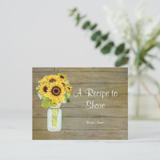 カントリー素朴メイソンの瓶の花ひまわり花束 ポストカード (スタンド正面)