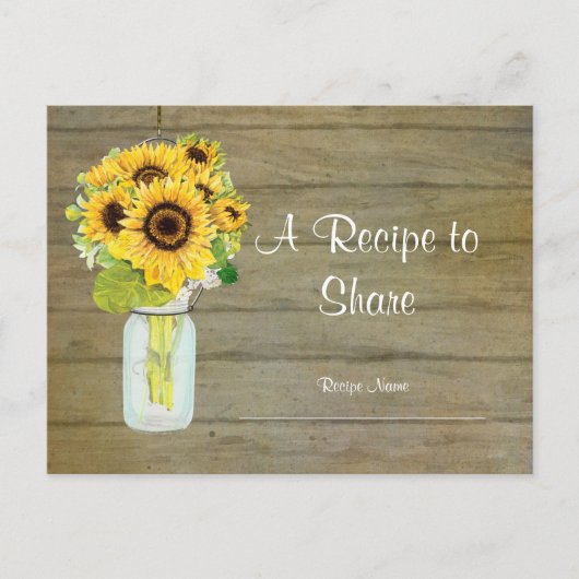 カントリー素朴メイソンの瓶の花ひまわり花束 ポストカード (正面)