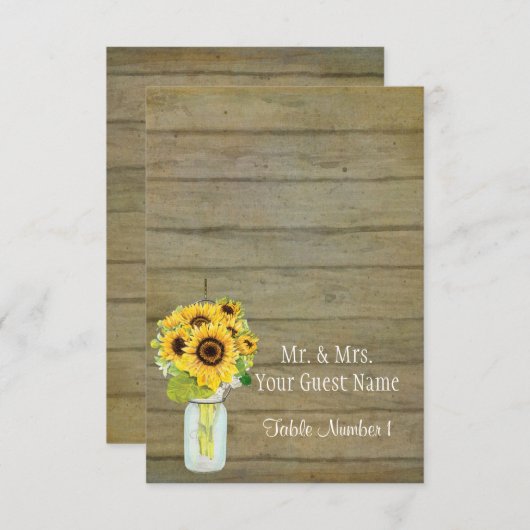 カントリー素朴メイソンの瓶の花ひまわり花束 招待状 (正面/裏面)