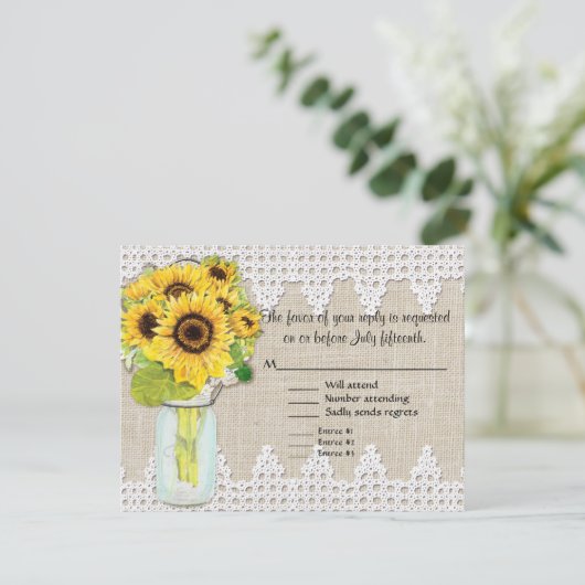 カントリー素朴メイソンの瓶の花 – ひまわりレース 出欠カード (スタンド正面)