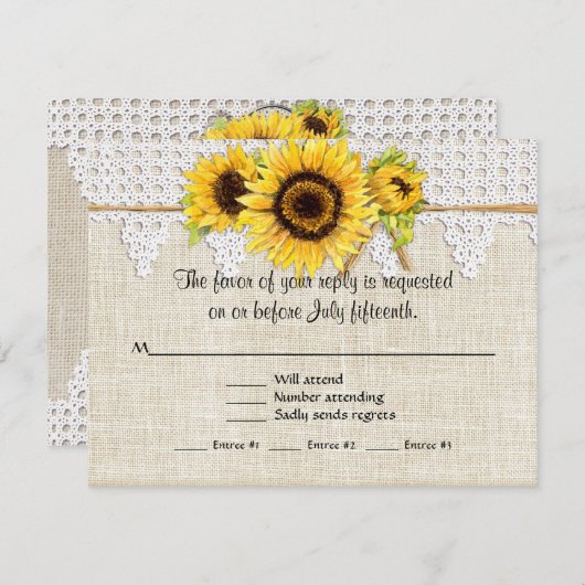 カントリー素朴メイソンの瓶の花 – ひまわりレース 出欠カード (正面/裏面)