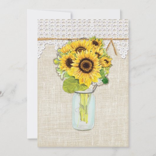 カントリー素朴メイソンの瓶の花 – ひまわりレース 招待状 (裏面)
