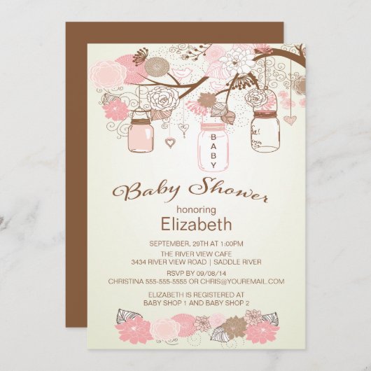 カントリー素朴メイソンの瓶の赤ちゃんシャワー 招待状 (正面/裏面)