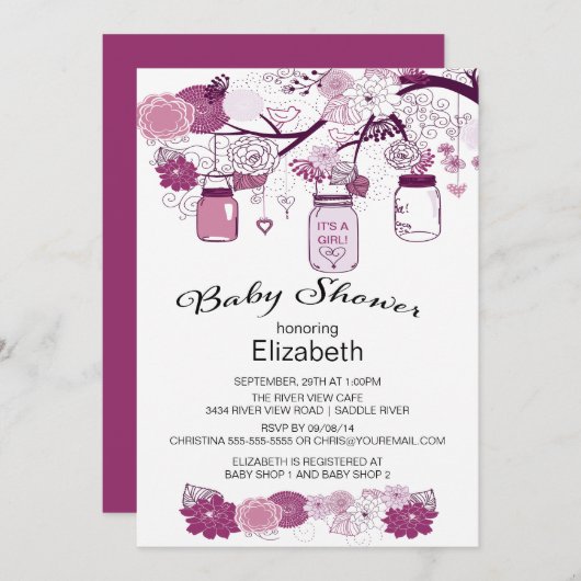 カントリー素朴メイソンの瓶の赤ちゃんシャワー 招待状 (正面/裏面)