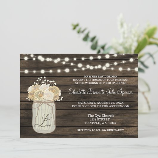 カントリー素朴メイソンジャーデイジーバーンウッドズ結婚ズ 招待状 (スタンド正面)