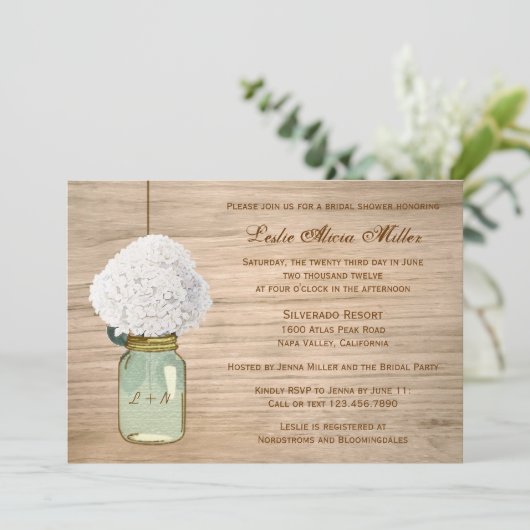 カントリー素朴メイソンジャールアジサイブライダルシャワー 招待状 (スタンド正面)