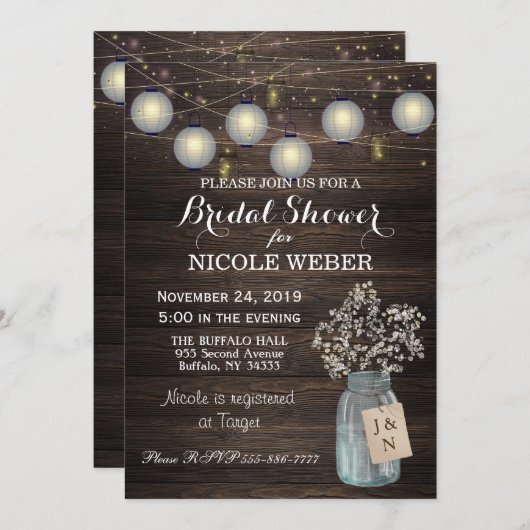 カントリー素朴メイソンジャールバーンブライダルシャワー招待状 招待状 (正面/裏面)