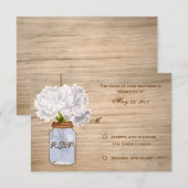 カントリー素朴メイソンジャールホワイトフラワーズRSVP 出欠カード (正面/裏面)