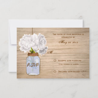 カントリー素朴メイソンジャールホワイトフラワーズRSVP 出欠カード