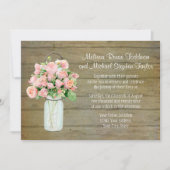 カントリー素朴メイソンジャール赤面ピンクローゼブーケ 招待状 (正面)