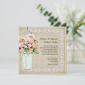 カントリー素朴メイソンジャール赤面ピンクローゼブーケ 招待状 (スタンド正面)