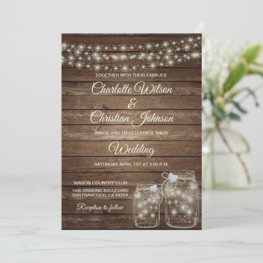 カントリー素朴メイソンライト結婚式招待状 招待状 (スタンド正面)