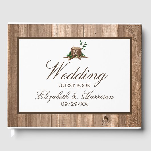 カントリー素朴モノグラムツリー&ウッド結婚ズ ゲストブック (正面)