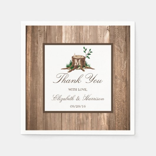 カントリー素朴モノグラムツリー&ウッド結婚ズ スタンダードカクテルナプキン (正面)